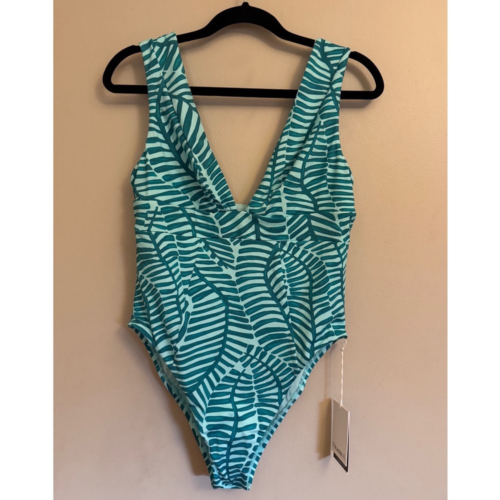 Vitamin A x Target Collab Teal Green Palms Deep V-Neck One Piece Swimsuit XL NWT